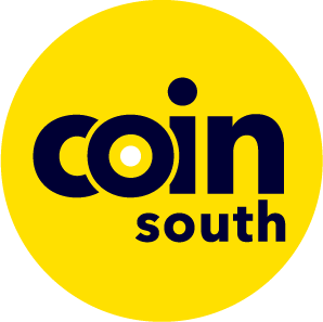 COIN South Logo - a circular emblem featuring the acronym 'COIN' in black letters on a yellow background, with 'South' written in smaller font below it.
